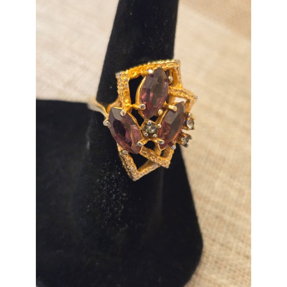 Vintage Purple Marquise  Cut  Cocktail Ring  Rhinestone Accents Statement Piece - Picture 11 of 12